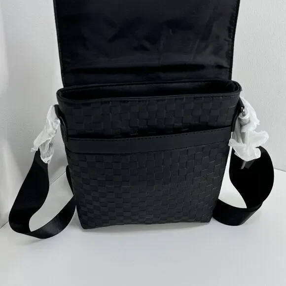 PURSE basket weave faux leather shoulder strap new tag Black Magnetic Square - Picture 2 of 3